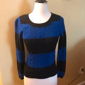 Cable knit striped sweater